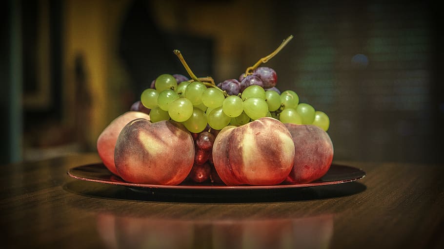 peaches, grape, fresh, summer, food, mature, juicy, color, sweet HD wallpaper