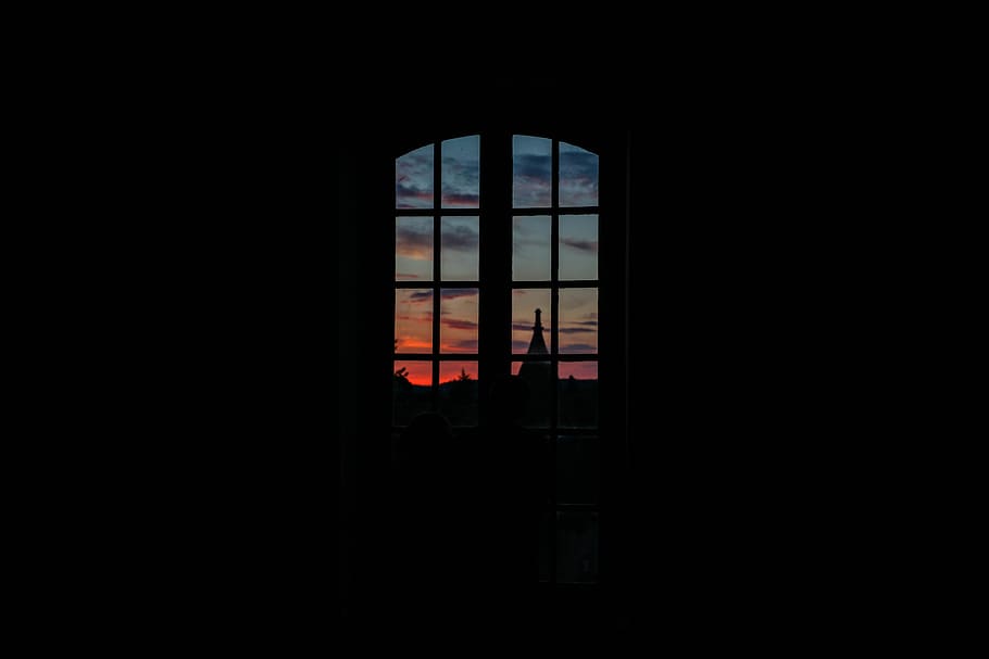 landscape, sunset, redsky, clouds, monuments, windows, silhouette HD wallpaper