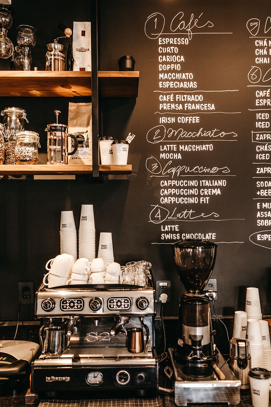 black espresso machine, text, food and drink, indoors, container HD wallpaper