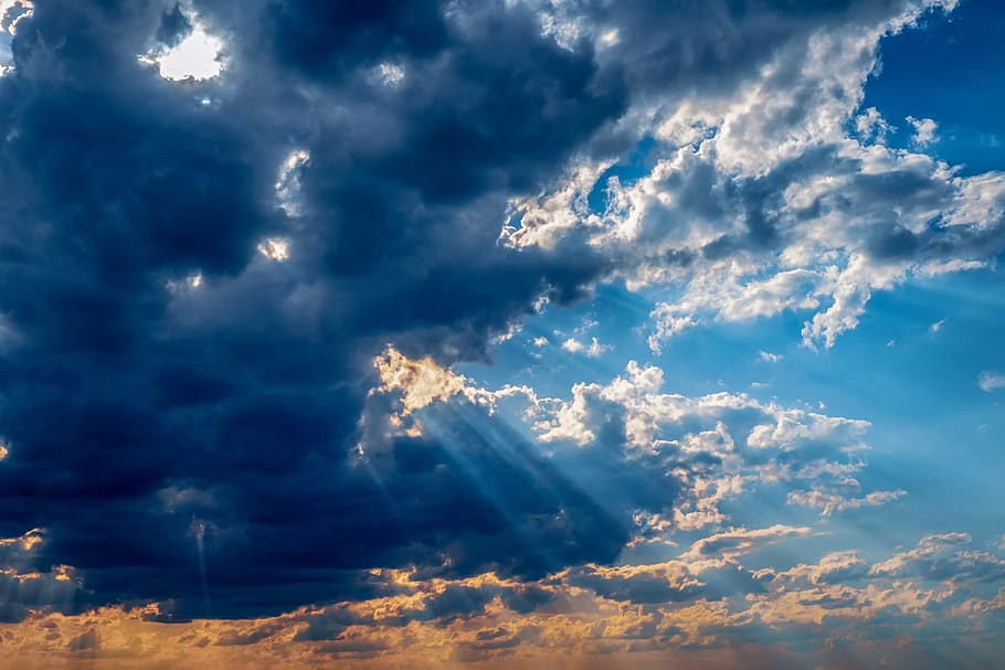 sky, clouds, sunlight, sunset, weather, storm, atmosphere, dramatic HD wallpaper