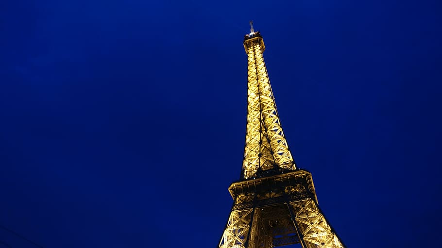 france, paris, eiffel tower, night, dark, lights, blue, architecture HD wallpaper