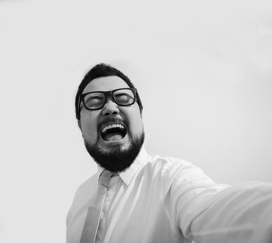 screaming, tie, portrait, face, crazy, angry, glass, beard, HD wallpaper