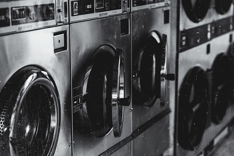 Grayscale Photo of Washing Machine, automatic, black and white, HD wallpaper