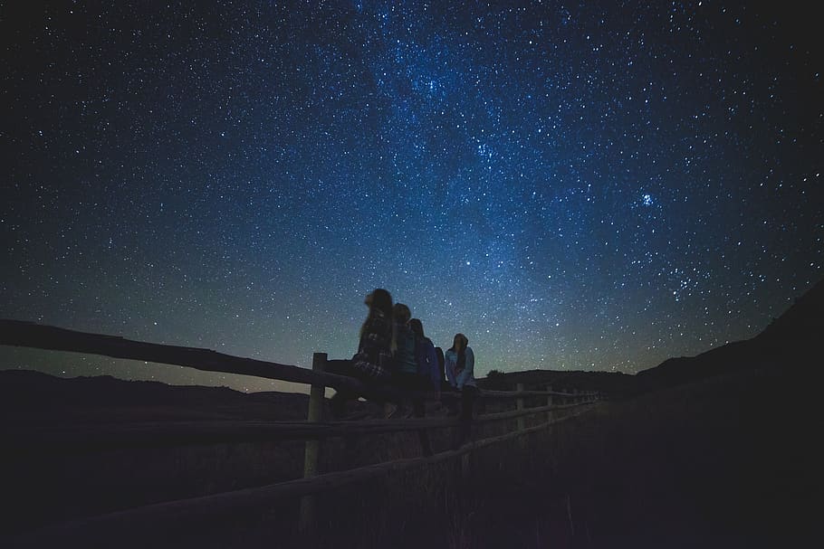 stars, galaxy, space, astronomy, night, dark, evening, girls HD wallpaper