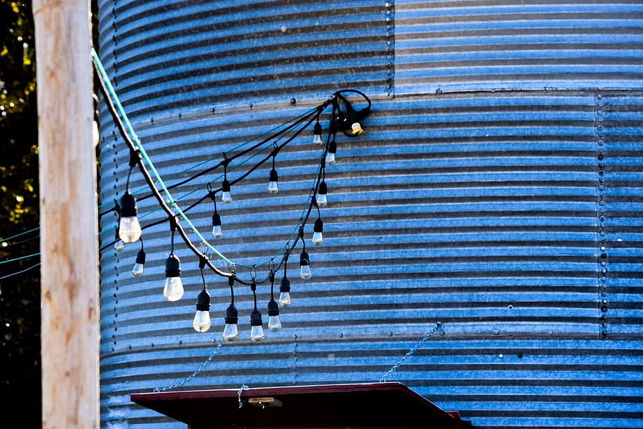 light, lights, string lights, outside, barn, mood, blue, no people HD wallpaper