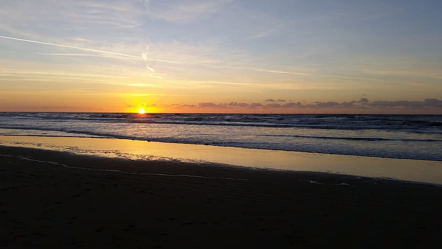 sun, sea, beach, sunset, sky, water, scenics - nature, beauty in nature HD wallpaper