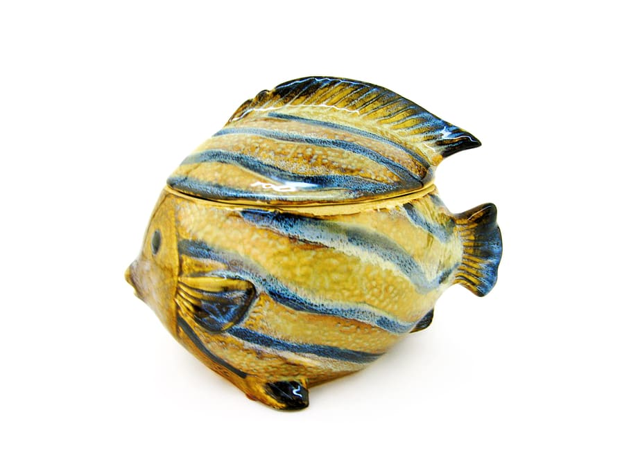 vase, fish, ceramic, circle, close-up, closeup, container, white HD wallpaper