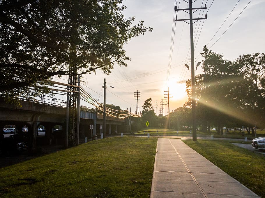 Sun Above Sidewalk and Train Station, Nature, Sky, Summer, Trees HD wallpaper
