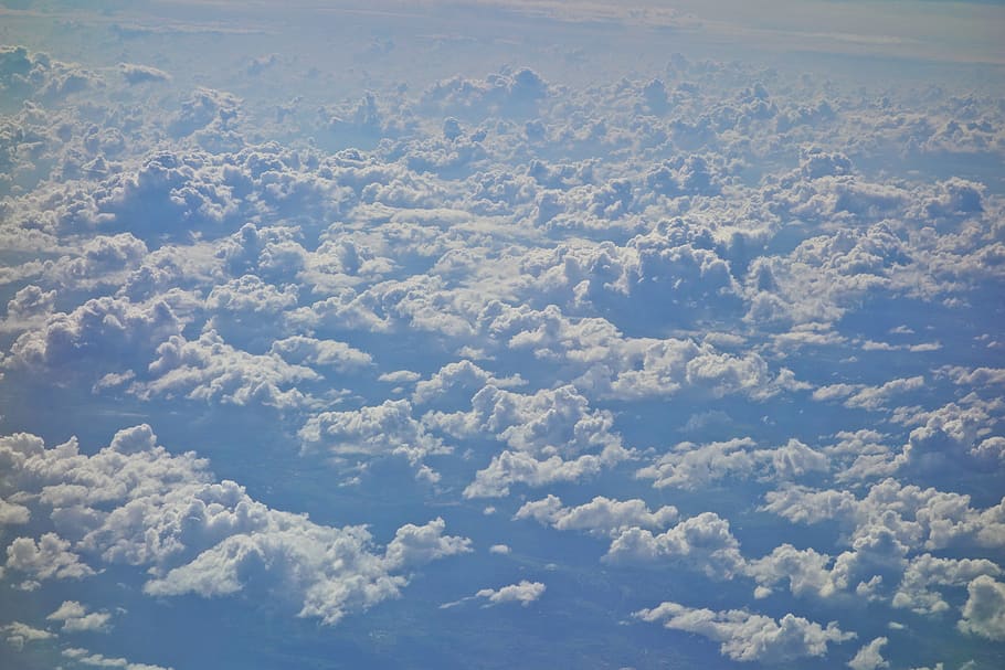 clouds, aerial view, sky, cloudscape, flight, weather, above the clouds HD wallpaper