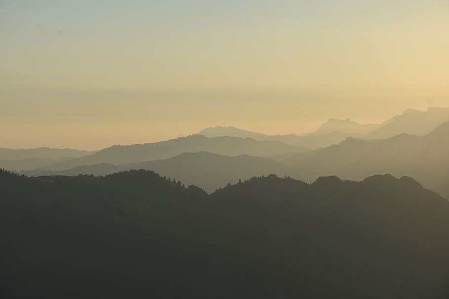 mountains, sunrise, orange, nature, landscape, rural, clouds HD wallpaper
