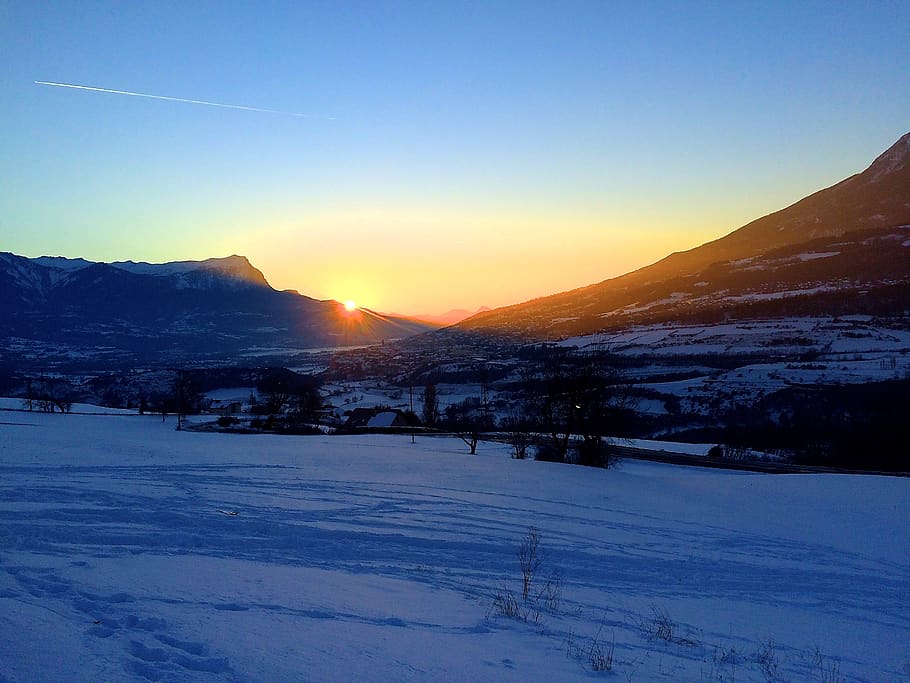 sunset, snow, cold temperature, winter, sky, mountain, scenics - nature HD wallpaper