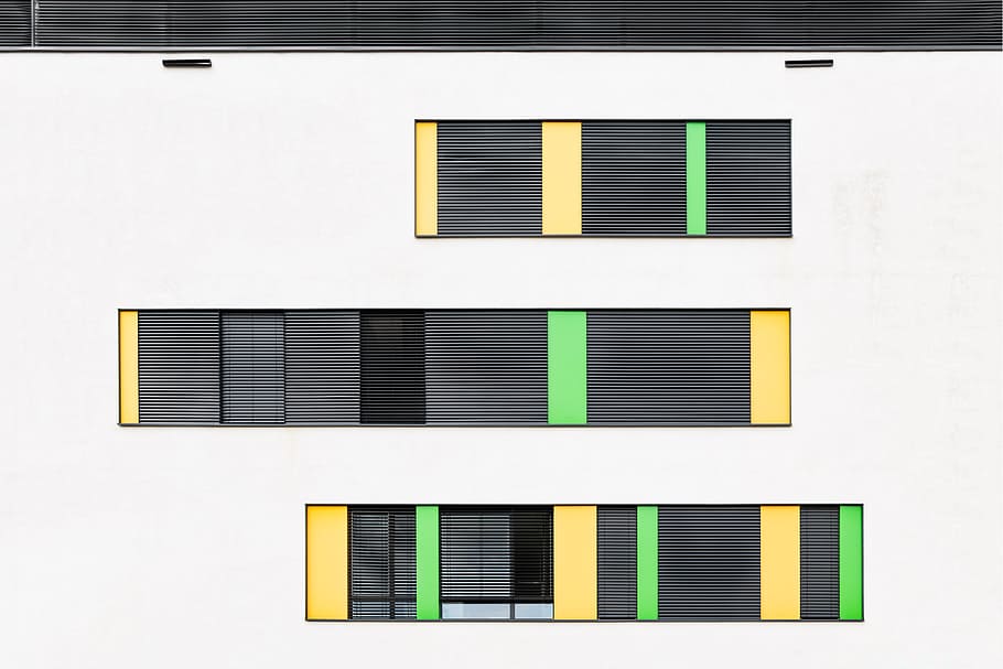 black and yellow spreadsheet, wall, exterior, shutter, building HD wallpaper