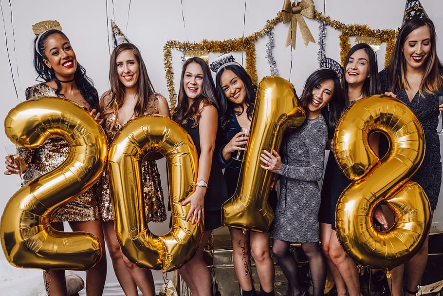 2018 New Years Party Friends Photo, Holidays, smiling, young adult HD wallpaper