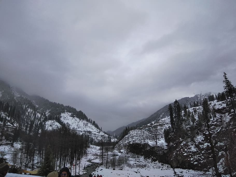 Grayscale Photograph of Mountain Covered With Snow, clouds, cloudy HD wallpaper