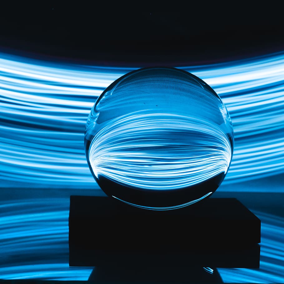 blue glass globe, crystal ball, close-up, sphere, no people, indoors HD wallpaper