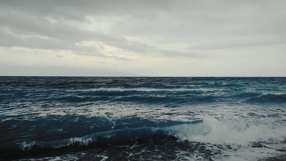 emerald, sea, storm, waves, beach, seashore, foam, clouds, rain HD wallpaper