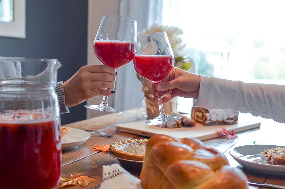 Two Clear Stemmed Glasses, bakery, beverage, bread, cake, cheers HD wallpaper
