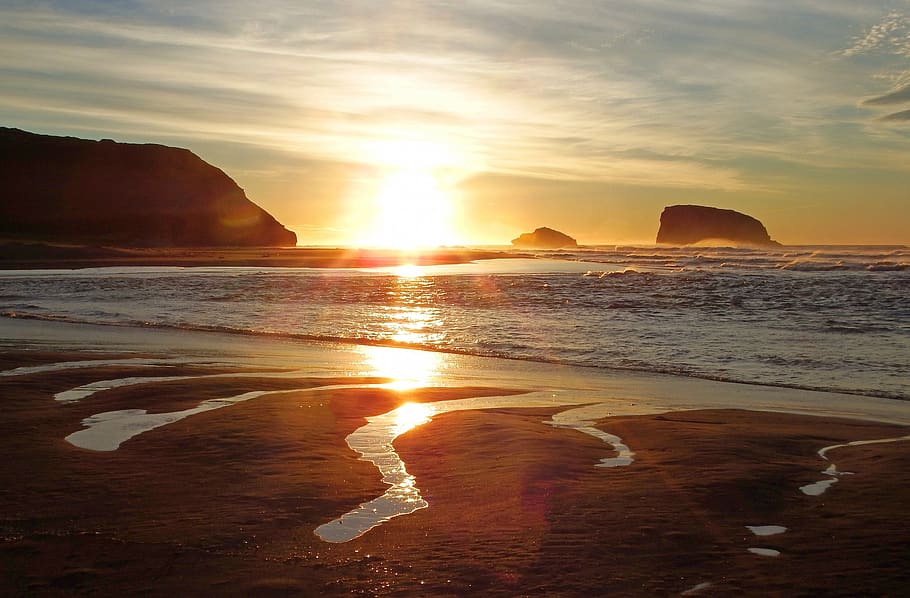 sunset, dawn, sunrise, twilight, morning, evening, the pacific ocean HD wallpaper