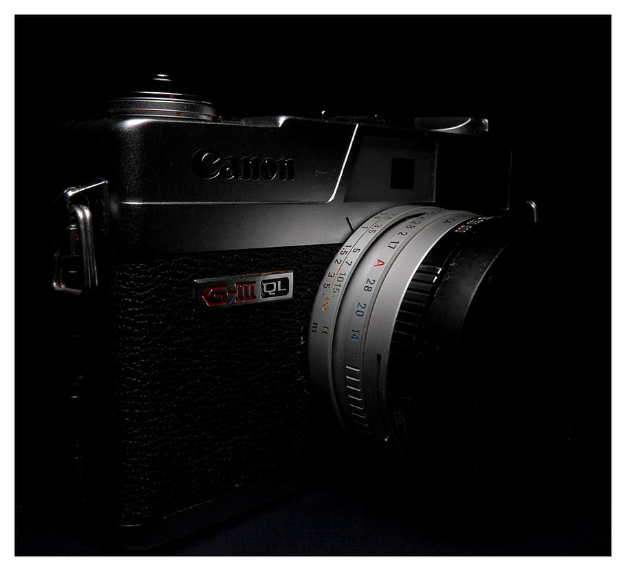 Silver Black Camera, canon, dark, lens, technology, close-up HD wallpaper