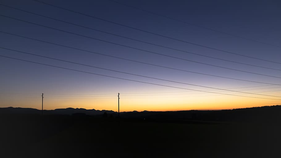 evening, evening sky, abendstimmung, dusk, mast, strommast HD wallpaper