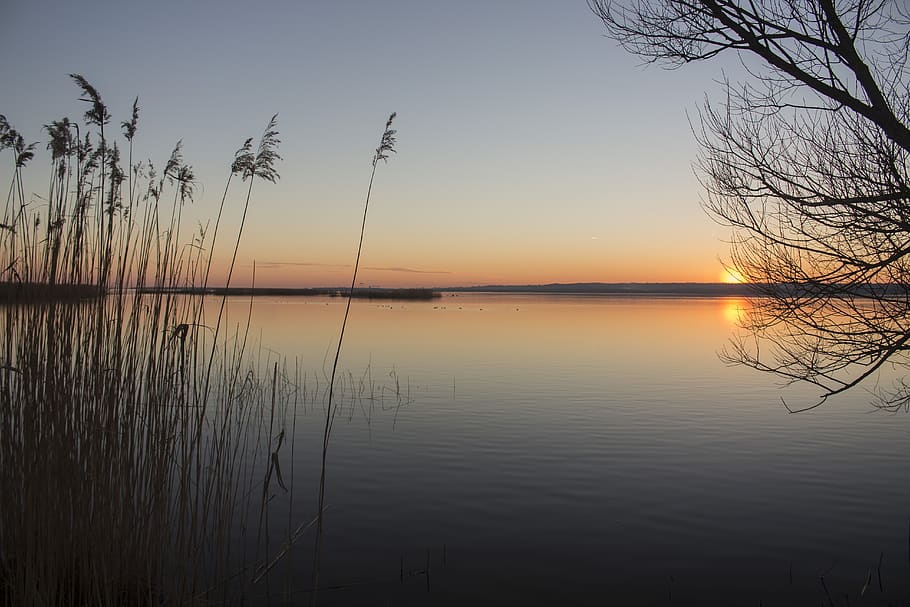 sunset, nature, landscape, sky, in the evening, twilight, water HD wallpaper
