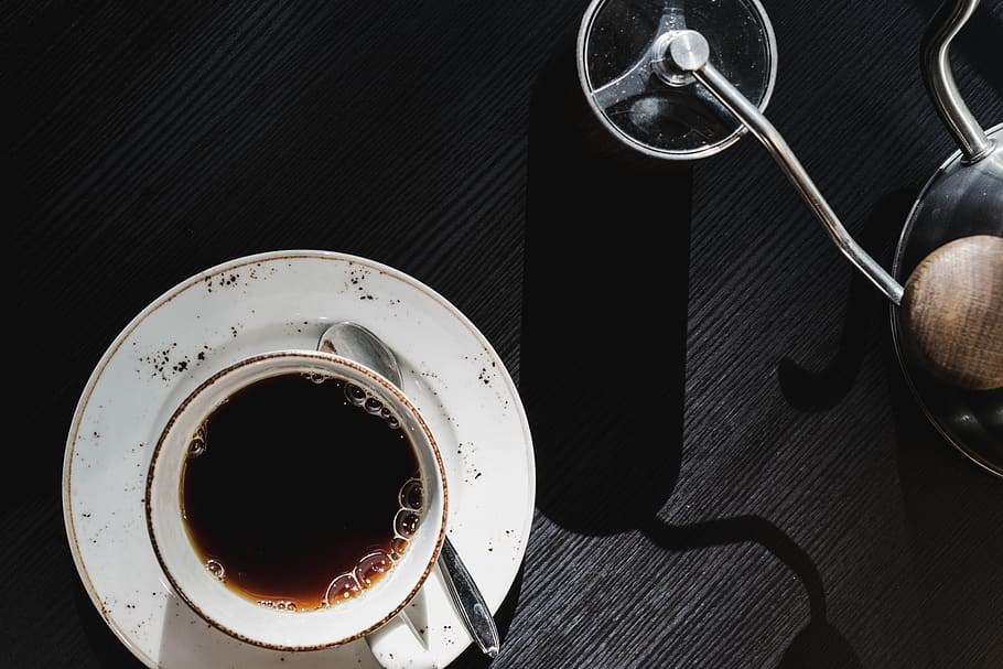 ceramic teacup on saucer, food and drink, table, high angle view HD wallpaper