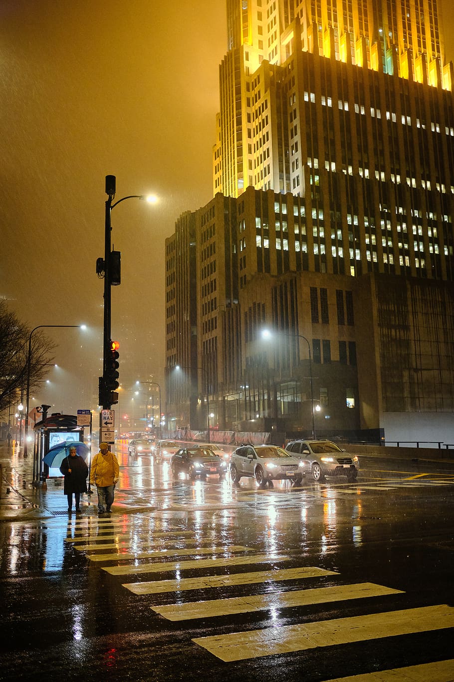 vehicles on road at night, urban, building, downtown, city, person HD wallpaper