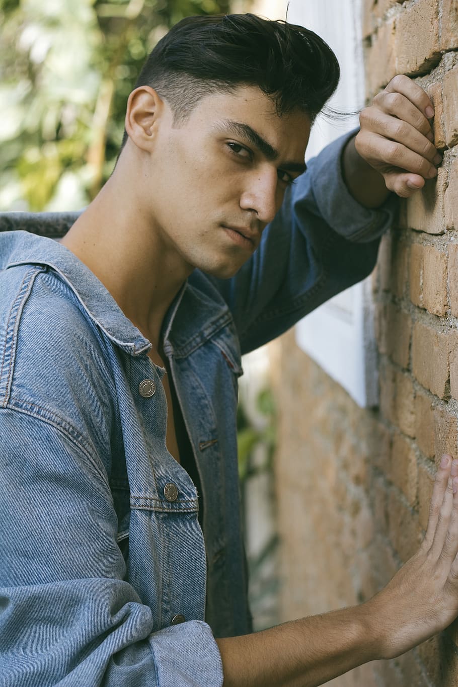 Man Wearing Blue Denim Jacket, fine-looking, good-looking, model HD wallpaper