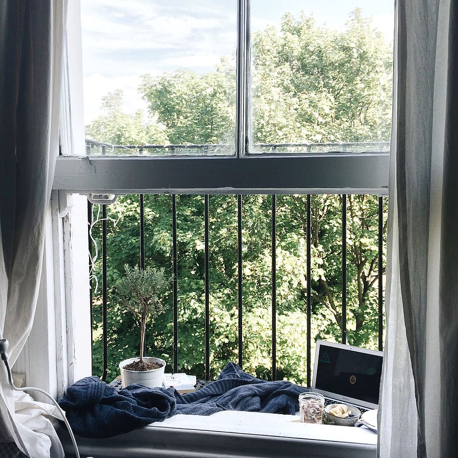 Open White Wooden Framed Clear Glass Window, apartment, bedroom