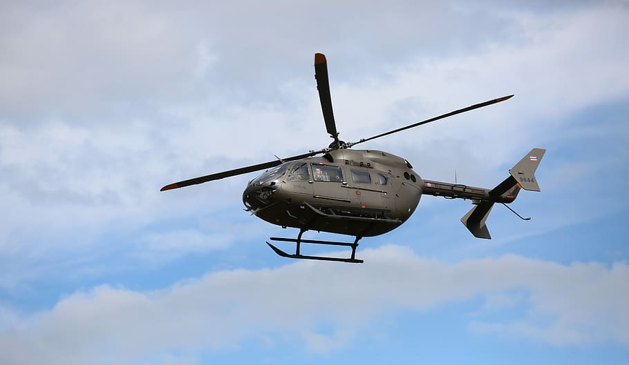 Gray Helicopter on Air, aviation, flight, rotorcraft, air vehicle HD wallpaper