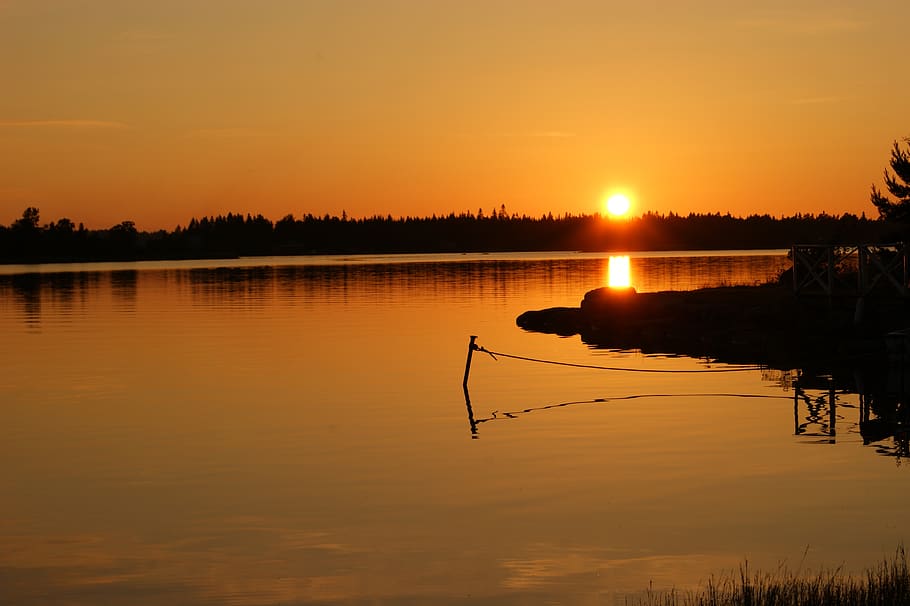 sunset, evening, afterglow, sky, reflection, water, beauty in nature HD wallpaper