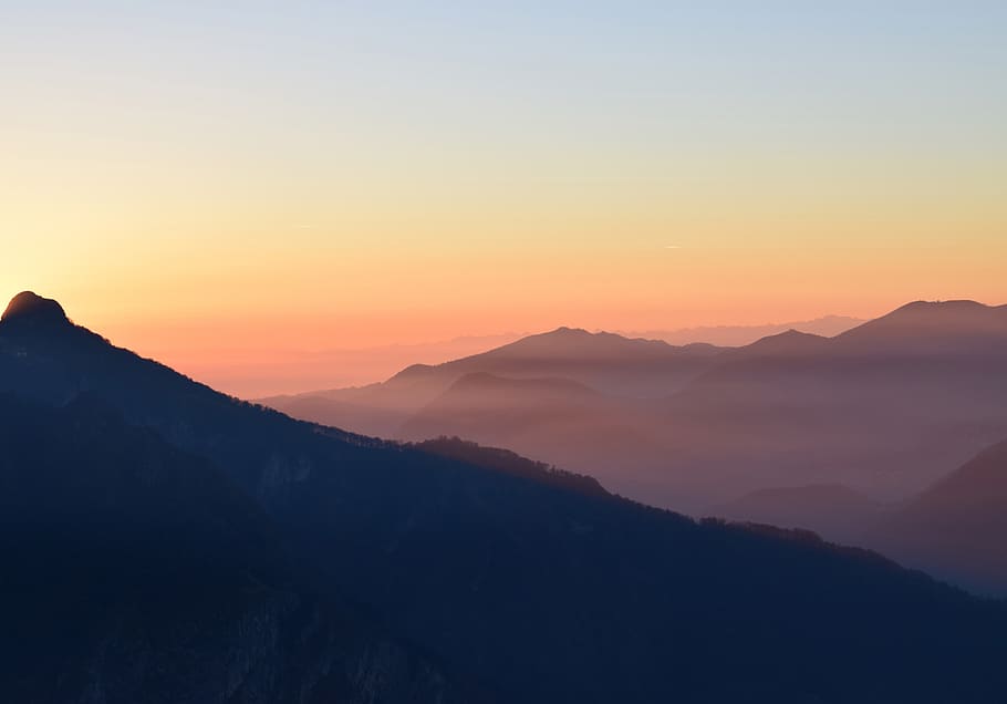 sunset, sky, cloud, mountain, landscape, nature, outdoor, dark HD wallpaper
