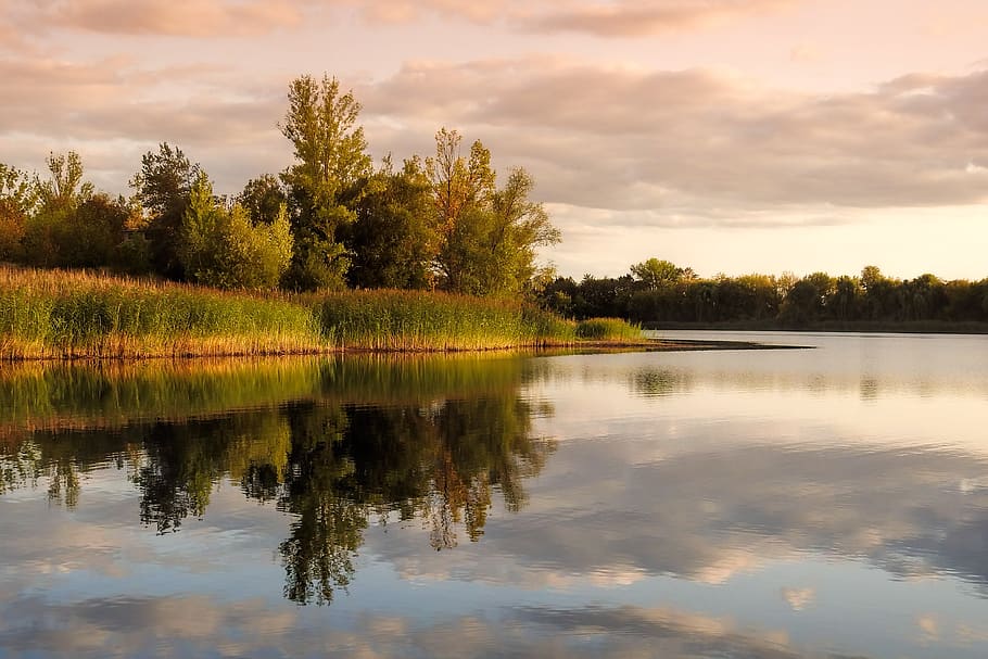 landscape, sunset, water reflection, waters, trees, nature HD wallpaper
