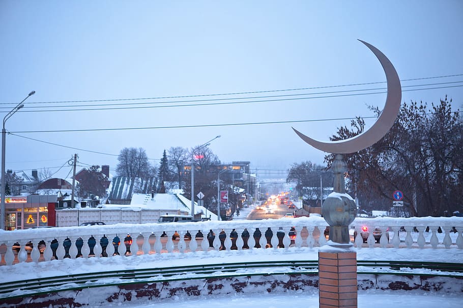 Mosque, Ufa, Russia, crescent, cold temperature, winter, snow HD wallpaper