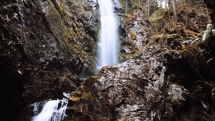 canada, north vancouver, waterfall, long exposure, green, lush, HD wallpaper