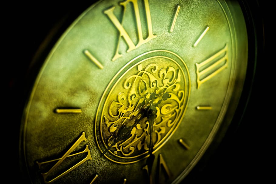 Gray Roman Numeral Clock, antique, clock face, close-up view HD wallpaper