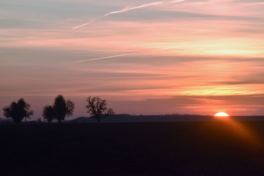 sunset, sky, landscape, clouds, horizon, orange, colorful, nature, HD wallpaper