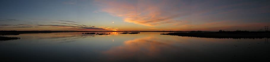 canada, st. albert, lake, sunset, panorama, tranquil, clouds HD wallpaper