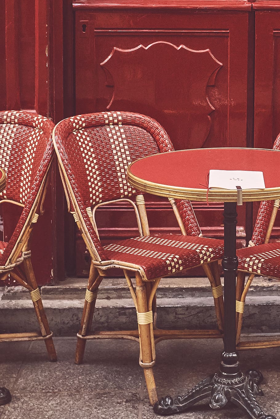 red chairs near table, seat, absence, empty, no people, furniture HD wallpaper