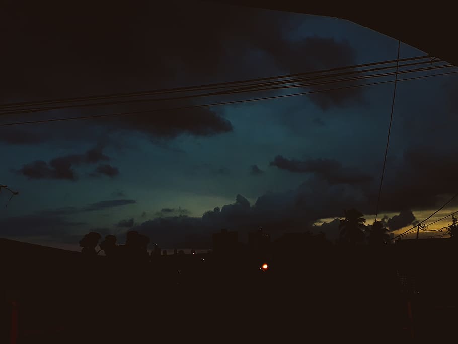 sky, dark, view, horizon, cloud - sky, cable, electricity, nature HD wallpaper