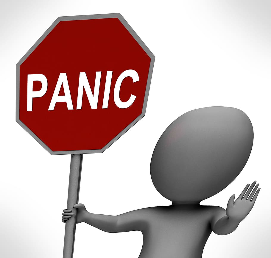 Panic Red Stop Sign Showing Stopping Anxiety Panicking, 3d, breakdown