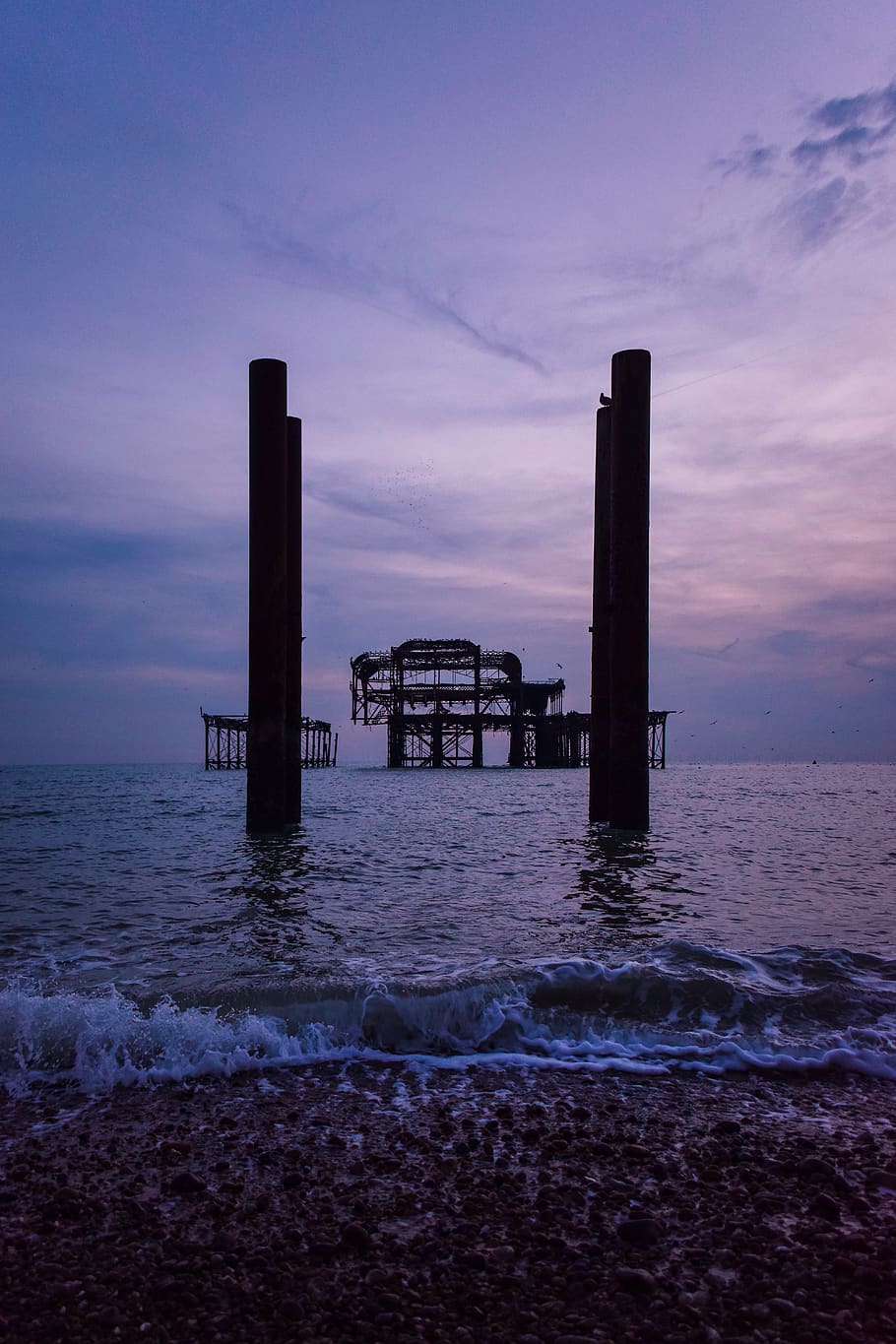 two black towers, sky, water, sea, sunset, built structure, beauty in nature HD wallpaper