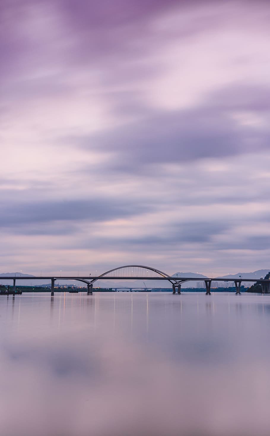 Bridge Above Body Of Water, calm, clouds, dawn, ocean, sea, sky HD wallpaper