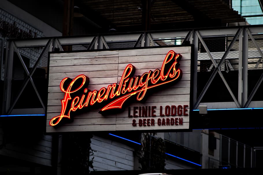 Leinenkugel's Leinie Lodge & Beer Garden Signage Turned on, bar