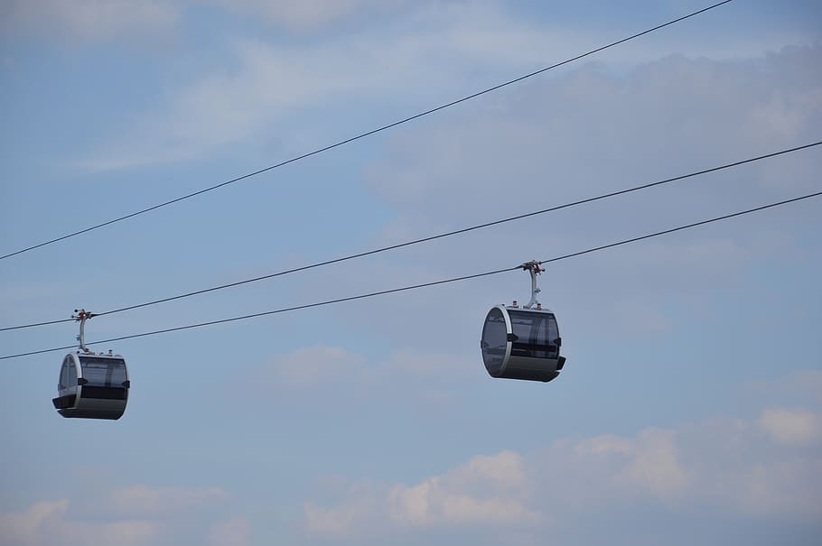 rope, road, sky, stall, clouds, cable, cable car, overhead cable car HD wallpaper