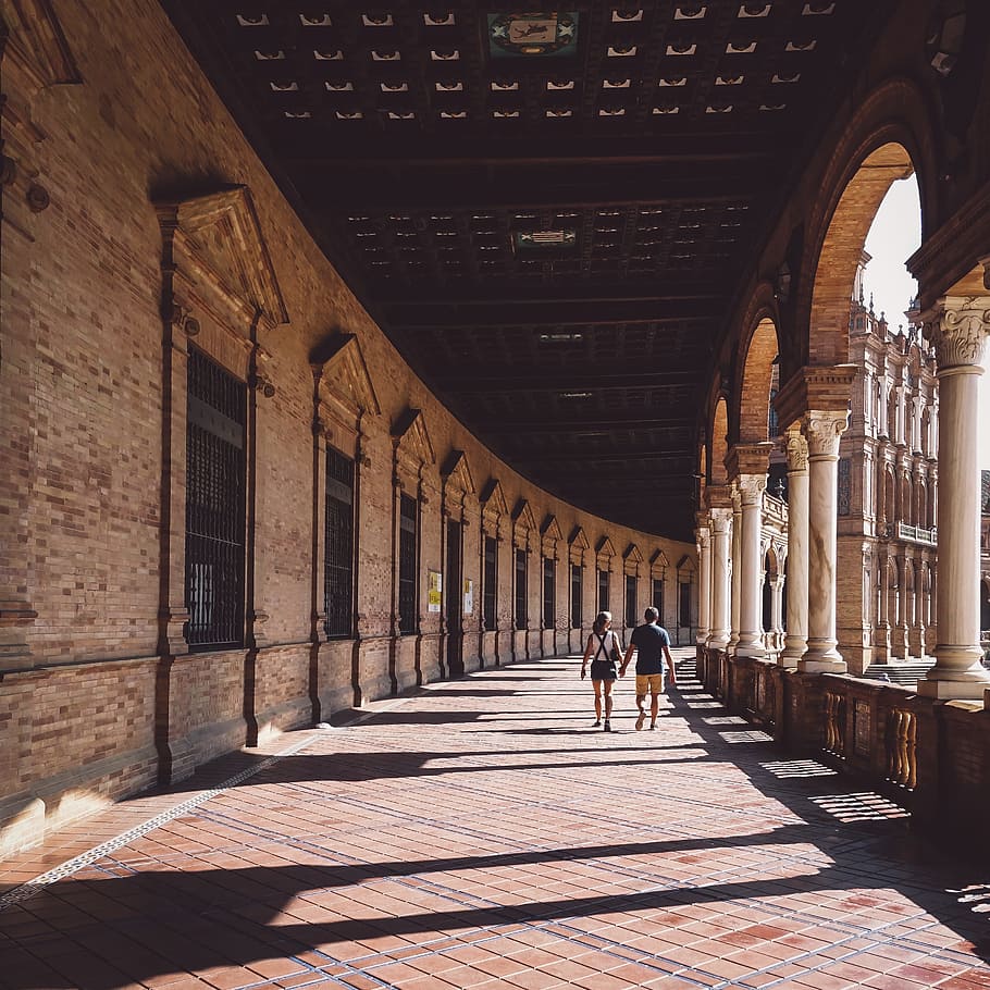 Man And Woman Walking On Hallway, arches, architecture, building HD wallpaper