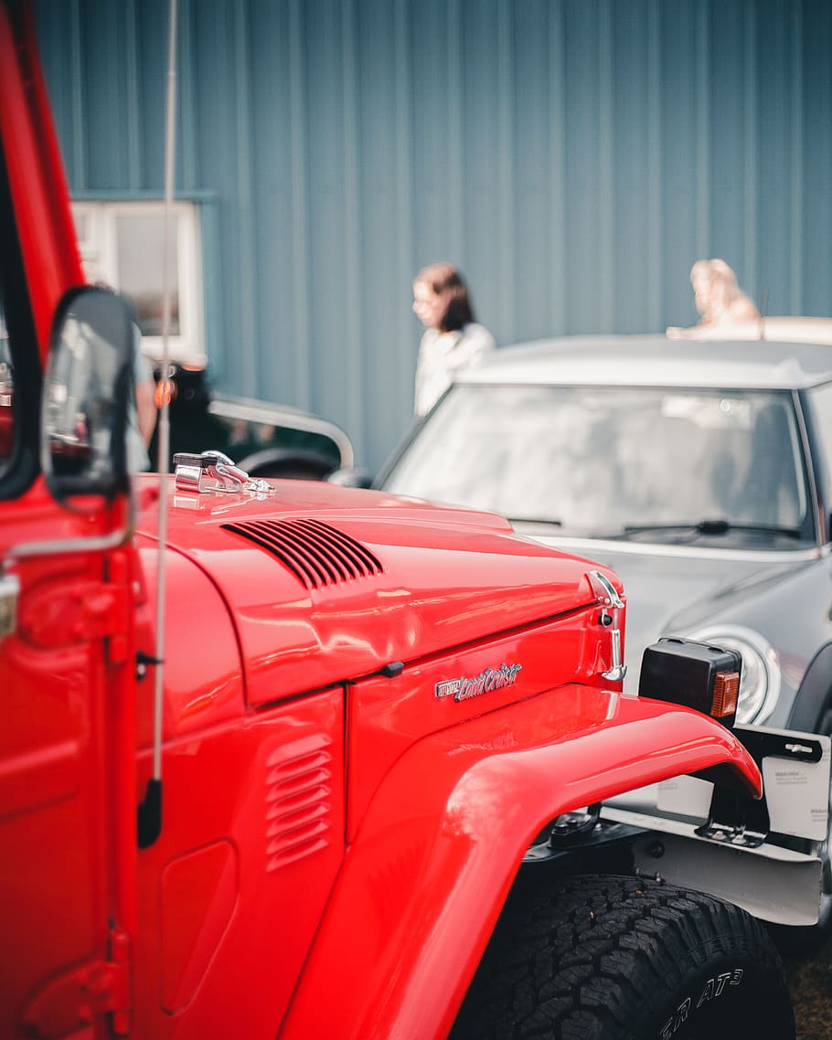 red car, human, person, automobile, vehicle, transportation, tire HD wallpaper