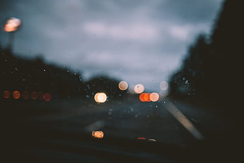 bokeh lights photo, windscreen, wet, rain, road, travel, transport HD wallpaper