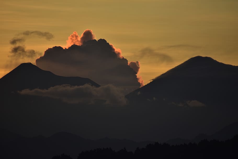 mountains under white sky, nature, outdoors, weather, cloud, cumulus HD wallpaper