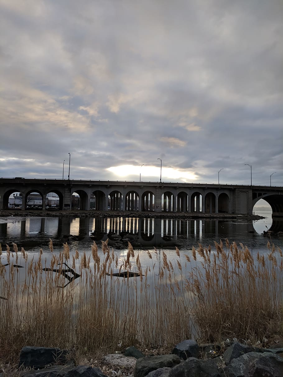 baltimore, united states, bridge, reflection, clouds, sunrise HD wallpaper